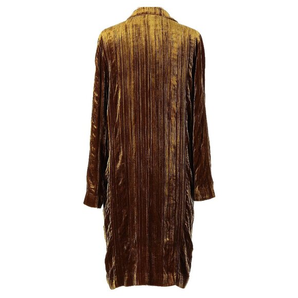 ZARA Woman Velvet Silk Blend Long Jacket Mustard Gold Textured Coat S - Picture 3 of 4